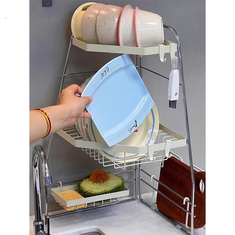 Drain rack, kitchen dish rack, sink side storage rack, dish rack, pool corner triangle rack, space-saving storage rack