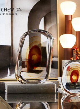 轻奢现代琥珀色定制款琉璃玻w璃摆件样板间售楼处酒店玄关客厅家