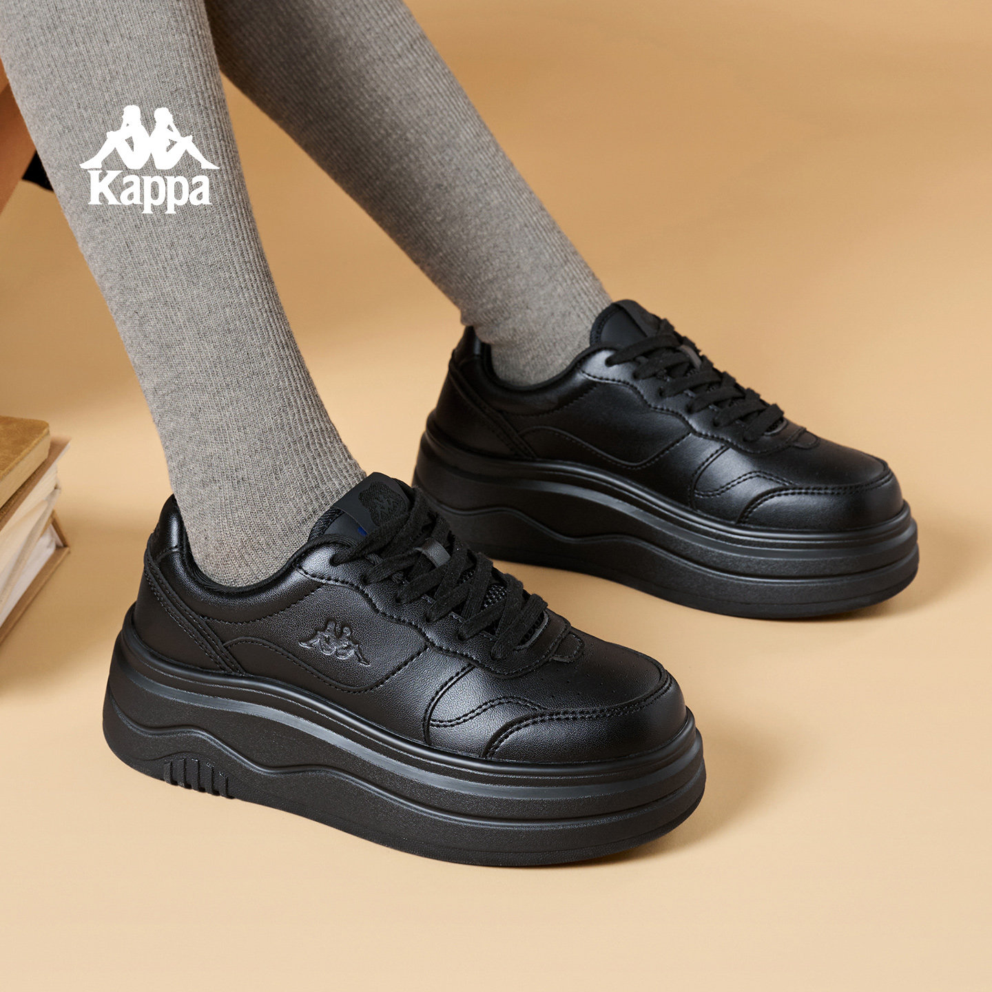 Kappa女鞋厚底板鞋女款2026新款冬黑色增高百搭休闲鞋子女运动鞋,淘宝优惠券,粉丝福利购,淘宝优惠卷