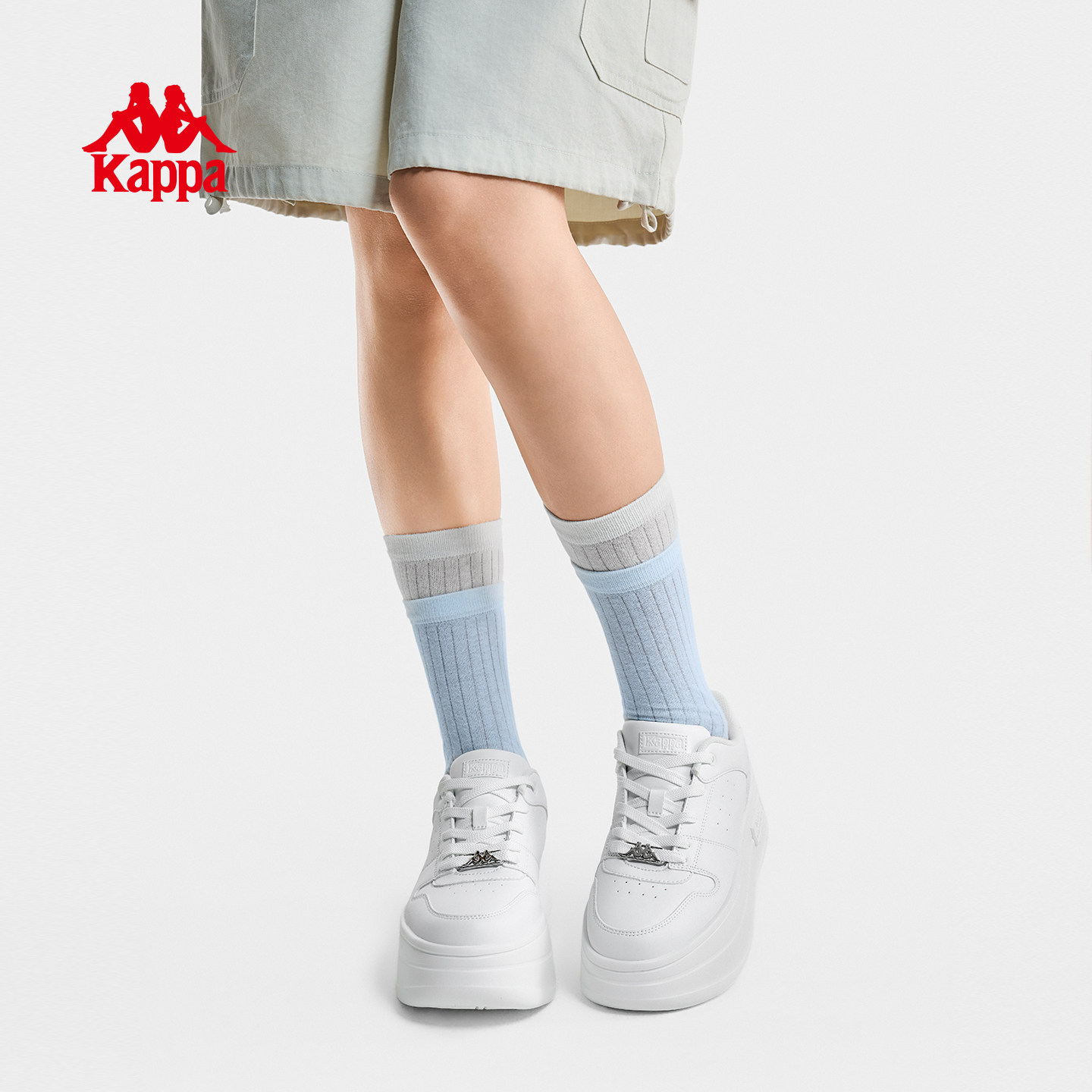 Kappa女鞋板鞋女款2026春季新款白色厚底增高鞋子百搭休闲运动鞋,淘宝优惠券,粉丝福利购,淘宝优惠卷