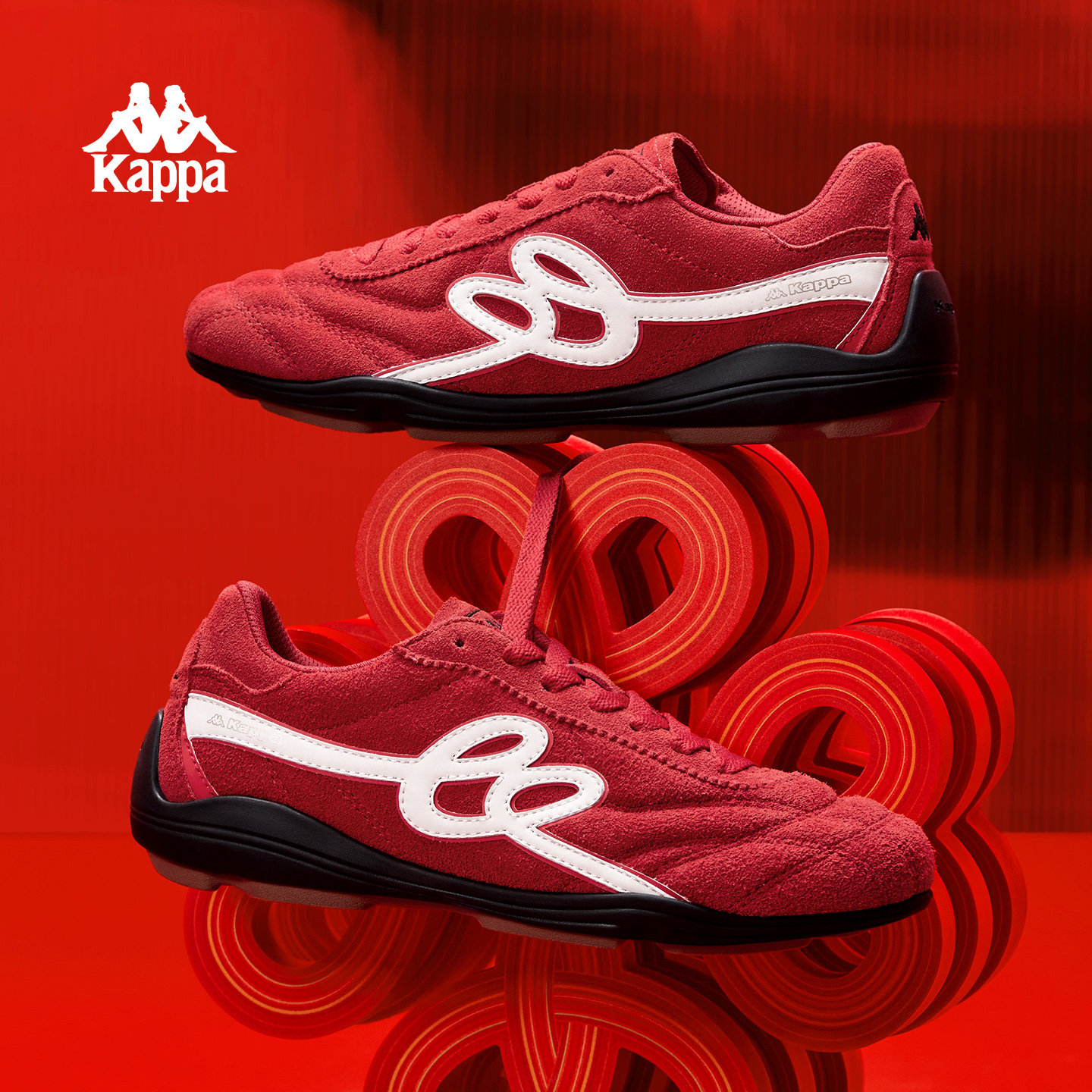 Kappa K520女鞋红色德训鞋女款2026新款新年板鞋复古鞋子女运动鞋,淘宝优惠券,粉丝福利购,淘宝优惠卷