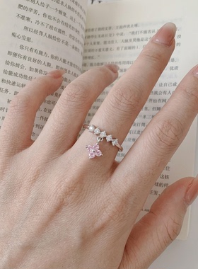 轻奢小众花朵水晶可调开口戒指