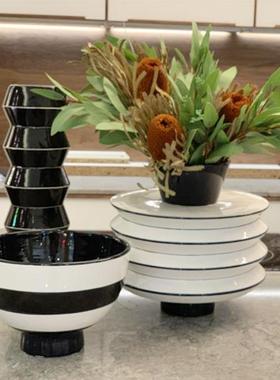 现代简约插干花花瓶摆件餐桌茶几家居软装饰品斗笠碗花器创意