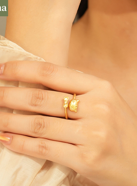 NININA蝴蝶结戒指沙金凯蒂猫hellokitty指环开口可调节女精致百搭