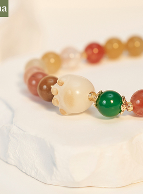 NININA玛瑙手链女简约金丝玉手饰