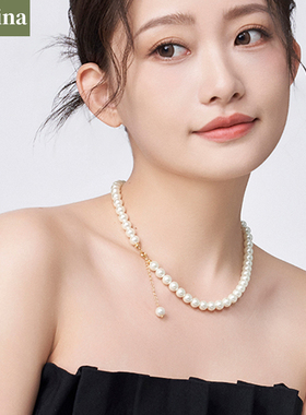 正品施家珍珠项链女小众颈链毛衣链法式配饰2024新款爆款锁骨链细