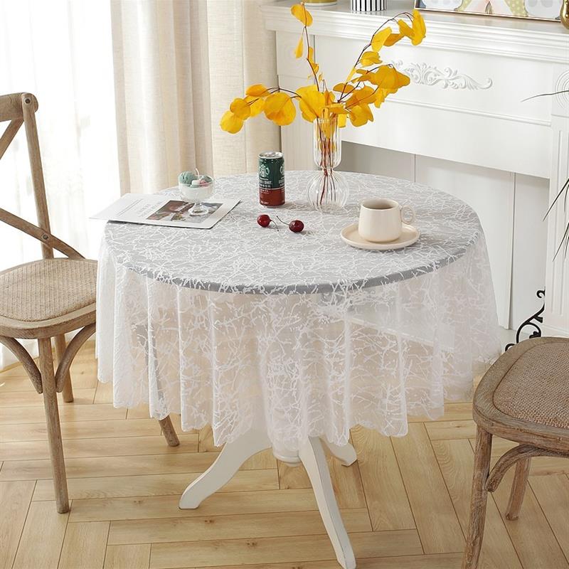 圆形小圆桌桌布高级感蕾丝白色纱刺绣花镂空餐台布家用轻奢ins风