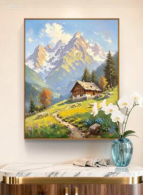 日照金山纯户手绘油画景客厅肌理装饰风山画背有靠玄关入挂画高级
