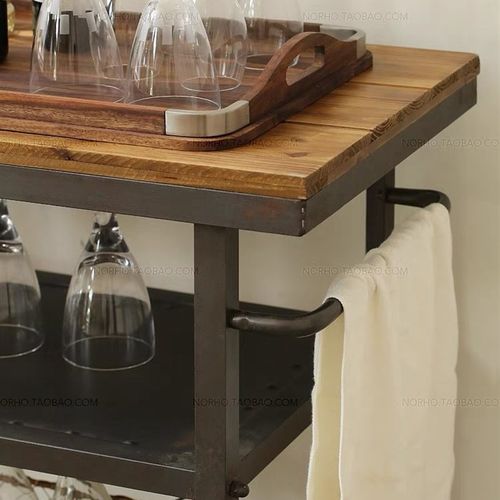 极速复古实木餐车酒水茶水手推车移动H厨房置物架三层小推车餐边 - 图2