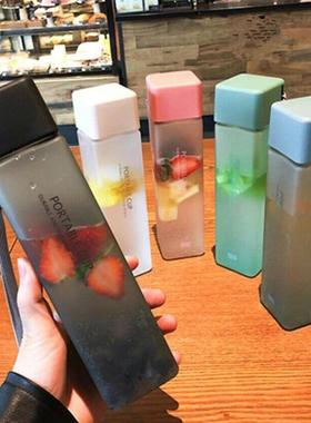 极速1Pc 500ml Transparent Squazre Plastic Matte Water Cup Ou