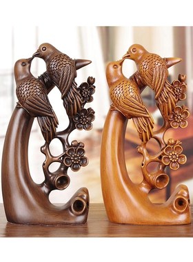 极速整木雕刻喜上眉梢摆件新房婚房客厅玄关卧室摆V饰手工艺结婚