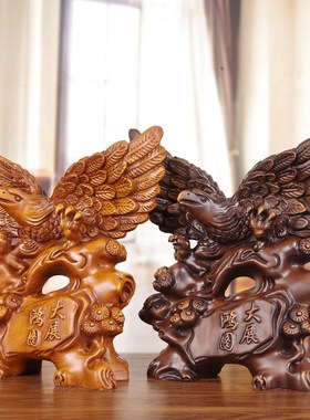 极速实木雕老鹰摆件大展宏图雄鹰手工F艺品店铺公司开业礼品办公