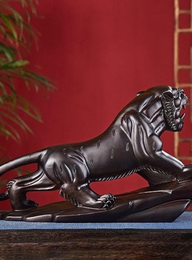 极速黑檀木雕老虎摆件实木质十二生肖上山虎工艺R品家居客厅办公
