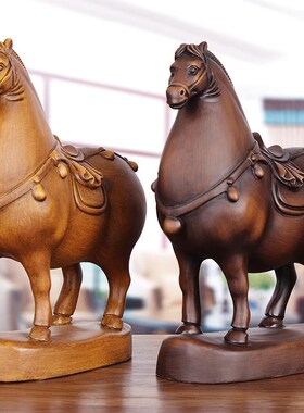 极速实木雕e唐马摆件招财马到成功客厅书房办公室老板桌装饰品开