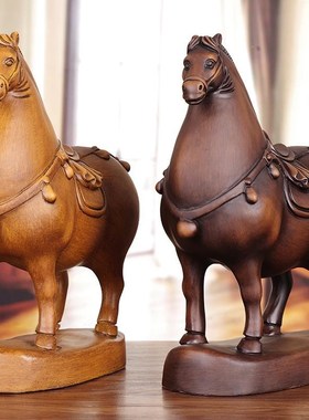 极速实木雕大唐马摆件木质工艺品马到成功办公室桌老板Z桌公司开