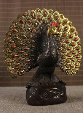 风水玄关新款上市动物铜孔雀摆件家居装饰孔雀开屏富贵八卦摆设