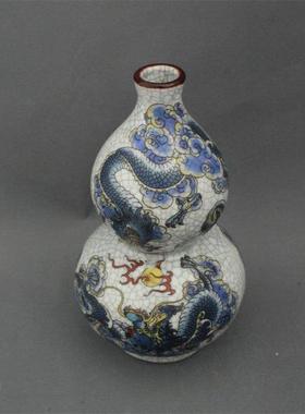 景德镇仿古陶瓷乾隆粉彩彩龙戏珠图葫芦摆件家居装饰展柜收藏做旧