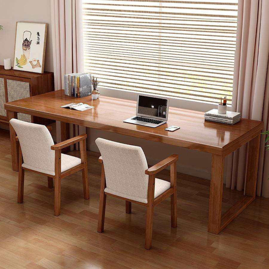 全实木书桌学生家用卧室学习桌写字工作台办公桌现代简约电脑桌子 - 图0