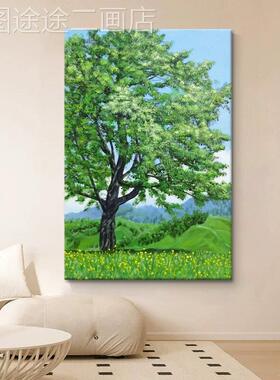 发财树纯手绘枝叶茂绿色植物繁大树装饰画客厅挂油画玄画关肌理画