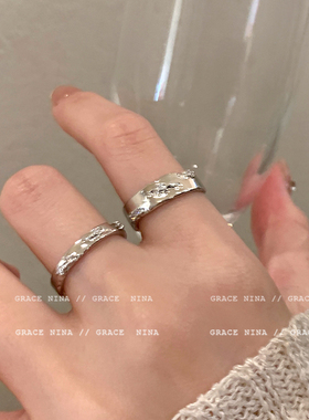 极速insd冷淡风银色素圈锆石戒指女小众设计情侣对戒时尚个性食指