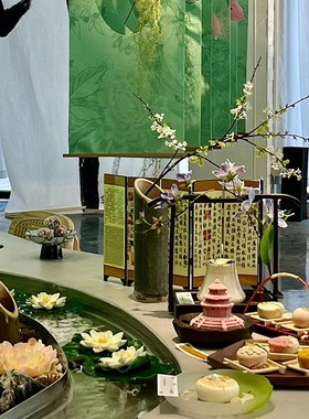 极速茶馆民宿餐桌大圆桌千里江山假山摆件糕点P饰品只此青绿江山