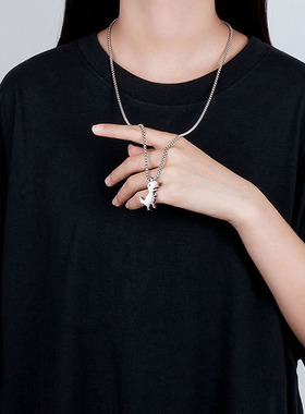 极速Vintagef Metal Dinosaur Pendant Necklace Goth Chain Cute