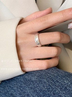 极速可爱笑d脸拉丝金属戒指女简约冷淡风网红开口食指戒百搭可调