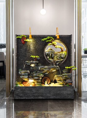 极速中式假山流水喷泉水幕墙庭院装饰G大厅隔断装饰品招财景观落