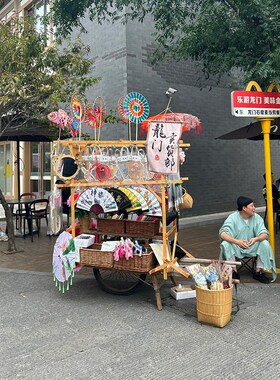 极速古风集市户外卖货郎纯手工制作中式民俗O手推车民间古老怀旧