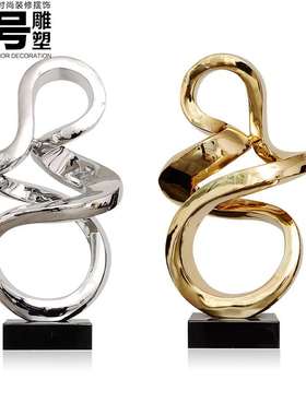 极速现代抽象雕塑摆m件酒店大堂客厅桌面玄关家居装饰品电镀艺术