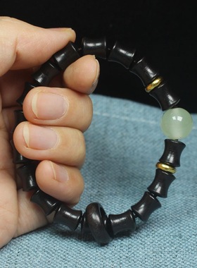 极速绿檀花梨木紫l光檀竹节夜光跑环女手錬算盘珠小单圈民族风手