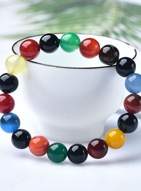 极速天然彩玛瑙单圈手链黑黄蓝红绿五色J玛瑙手串女款饰品节日礼