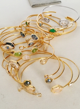 极速手镯 看好尺寸不退q728 韩系 超细质感亮金色开口椭圆镶水晶