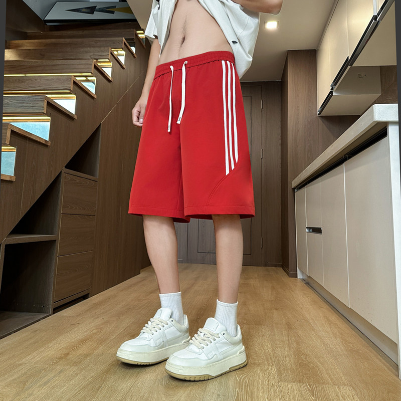 2025夏季新款青少年潮牌条纹短裤男宽松百搭款美式高街运动五分裤,淘宝优惠券,粉丝福利购,淘宝优惠卷