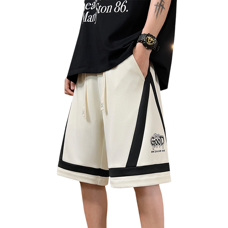 青少年薄款条纹拼接宽松直筒运动休闲五分裤夏季美式时尚潮流短裤,淘宝优惠券,粉丝福利购,淘宝优惠卷