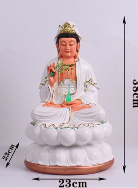 观音佛像白衣树脂菩萨像121619英寸莲花彩绘观音供奉摆件