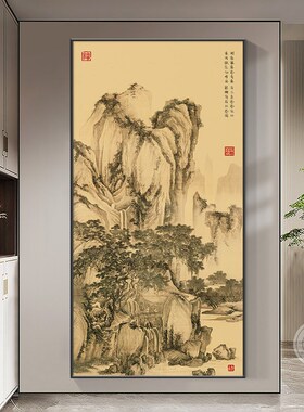 极速万里江山图挂画一进门的墙壁画入户玄关装饰画背X有靠山客厅