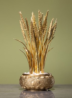 新品朱炳a仁铜 一定大卖摆件大麦花束聚宝盆客厅金黄麦穗乔迁开业