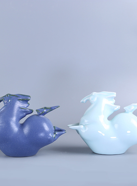 极速新中式千里云驹雕塑样板房书房摆件样板M房售楼部开业陶瓷红