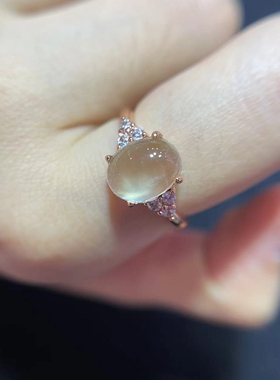 极速天然葡萄石g蛋面戒指 存在冰裂女款白铜镀玫瑰金活口 Y1721