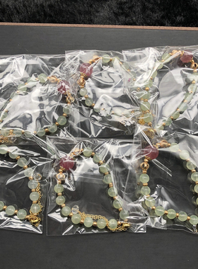 极速6mm天然葡萄石搭配草莓晶单圈手E链 14K包金 可伸缩 K122