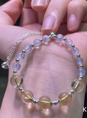 极速天然海蓝宝搭配黄水晶抽拉手链Y K241