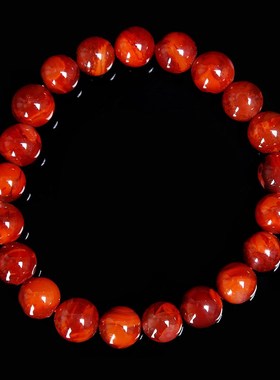 极速佑善阁四川凉山南红玛瑙原石手D链火焰纹柿子红手链男女手串