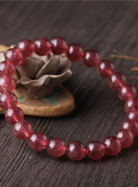 极速收藏级鸡血红冰种草莓晶手链女单圈手链O手串 天然水晶饰品送