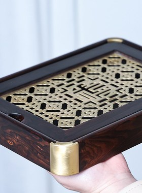 极速紫光檀茶盘黑檀木雕工艺茶盘整木干泡茶O台简约中式家用茶具