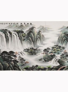 新品纯手绘六尺山水m画福地安居客厅装饰挂画办公室聚宝盆招财国