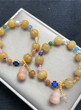 极速天然老黄玉南瓜珠单圈手v链 金丝玉手串 每条不同随机发货 微