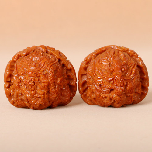 极速文玩核桃矮h桩白狮子头雕刻双面二龙戏珠手玩把件手球核桃送 - 图2