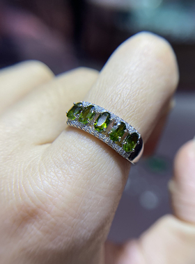 极速天然透辉石排戒 戒指女款 白铜镀O银活口 Y1583