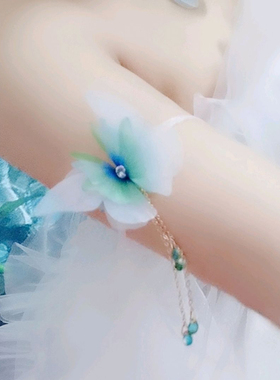 绿色手链娟纱蝴蝶首饰手腕花森系手绳唯美超仙清新手带复古风宫廷
